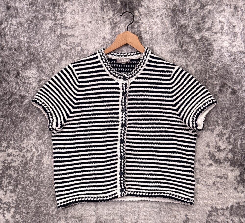 J. Crew Navy and White Striped Short-Sleeve Cardigan